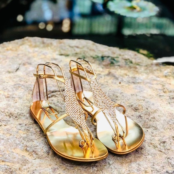 Giuseppe Zanotti Shoes - giuseppe zanotti NIB gold leather & crystal sandal